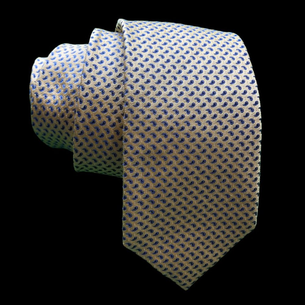 Saks Fifth Avenue Black Label Tie Yellow w/Blue Paisley Silk Men's Necktie